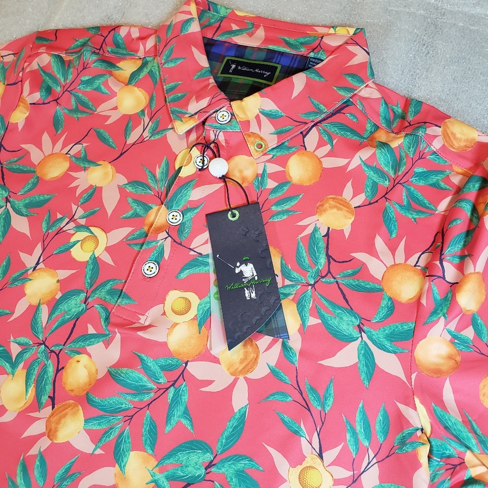 NWT William Murray Mens Medium "That's A Peach, Hon" Golf Polo Performance Shirt